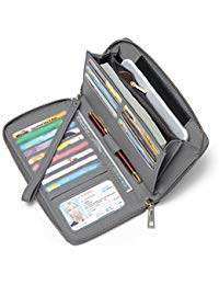 Geldbörse Damen PU Leder Gross Zip um Kupplung große Reise Tasche Handschlaufe Portemonnaie Groß Geldbeutel Lang Portmonee mi