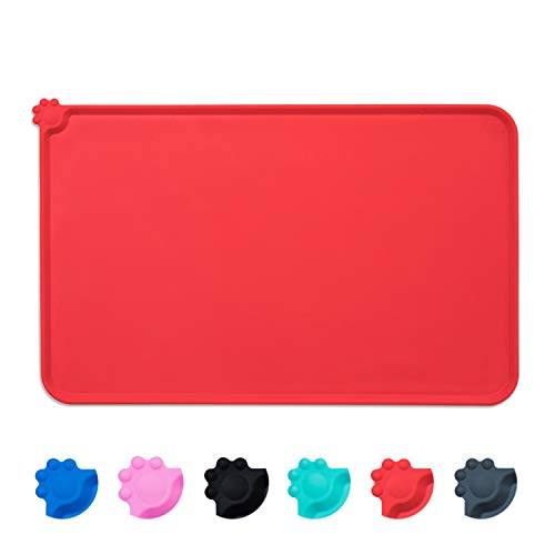 AUDWUD Silicone Waterproof Dog Cat Pet Feeding Mats,Anti-Slip Pet Bowl Mats,FDA Grade Pet Feeding Mat (M, Light red) - Thumbnail 7