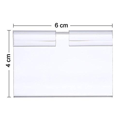100 Pack Plastic Wire Shelf Price Label Holder and 20 Pack Clip-on Rotatable Merchandise Sign Display Holders(Clear)