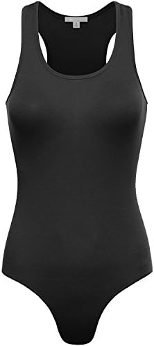 BA Women's Basic Solid Soft Stretchy Tank Top Bodysuit BLACK L