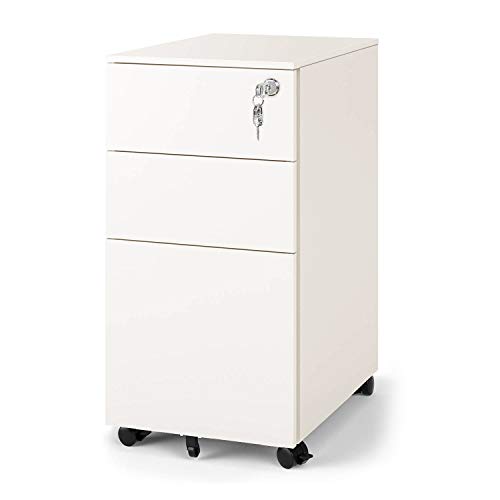 Devaise Fully Assembled Mobile File Cabinet Filing Cabinet On Wheels With 3 Drawers Lockable All Steel 30cm L X 43 5cm W X 60cm H White Digiscope Ltd