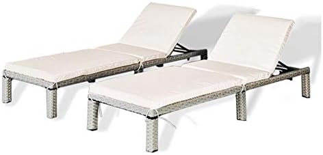 Gotland 1-Piece Patio Adjustable Wicker Chaise Lounge with Cushions(Grey)