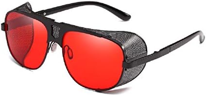 Flowertree Men's SJR-A19 Flat Top Mesh Side Shield Metal Aviator Sunglasses (black+red)