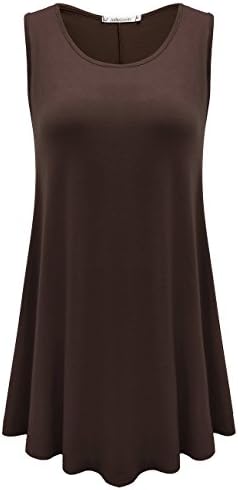 JollieLovin Womens Sleeveless Comfy Plus Size Tunic Tank Top with Flare Hem - Coffee, L