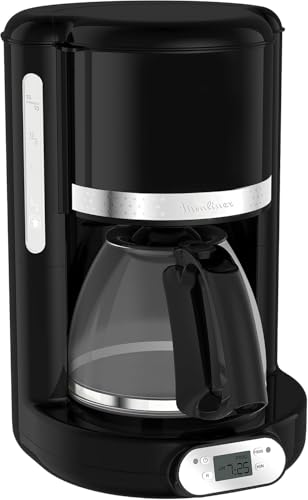 Moulinex 24 Hour Programmable Filter Coffee Maker, Vintage Black Design, Capacity 1.25 L, 10 to 15 Cups, Swivel Filter Holder, 30 Min Warm, Glass Jug, Sun FG380B10