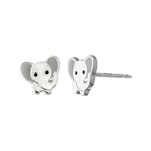 BomaJewelry Sterling Silver Gray Resin Baby Elephant Animal Stud Earrings