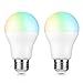 BrizLabs No Hub Required, with Google Assistant 806lm(60W Equivalent) A19 Turnable White and Color Ambiance Wi-Fi, Dimmable 9W LED Light Alexa Compatible, 2 Pack, Smart Bulbs-Multicolor