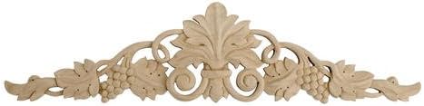3-7/8 inch x 16-1/8 inch x 1/2 inch Unfinished Hand Carved North American Solid Alder Wood Onlay Grape Vine Wood Applique