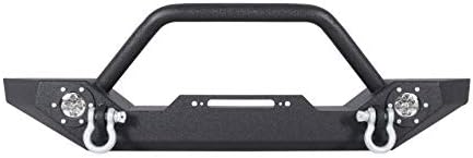 Textured Black Rock Crawler Offroad Front Bumper with Winch Mounting Plate & 2x D-Ring & 2x Fog Lights for 1997-2006 Jeep Wrangler TJ/YJ