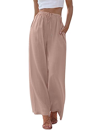 LILLUSORY Linen Wide Leg Pants Womens Palazzo Flowy