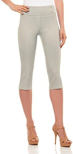 Velucci Womens Classic Fit Capri Pants - Pull On Style Capris with Detailed Design