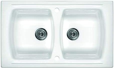 Deante ZCL 620N Kitchen Sink Made of Ceramic with a Double Bowl Lusitano 620N-white, White
