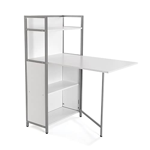 Versa Blumenau Dining Table with Shelf for Kitchen, Terrace, Garden or Dining Room, Folding Countertop, Measures H x L x W, 120 x 30 x 62 cm, Wood, PVC and Metal, White