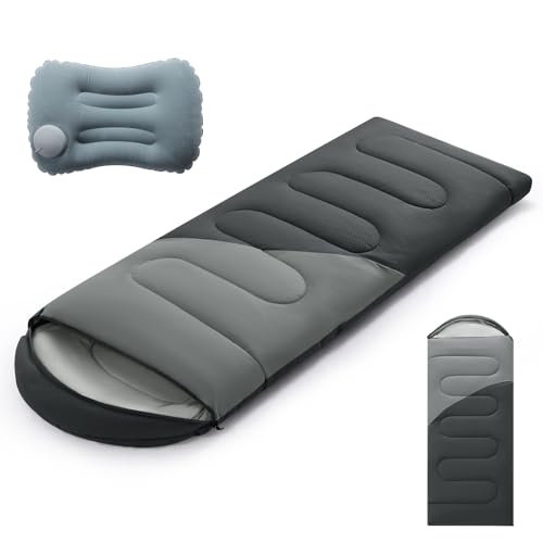 Sleeping Bags for Adults & Kids Lightweight Waterproof 3-4 Season Warm with Inflatable Pillow–Compact Portable Sleeping Bag for Cold Weather Camping, Hiking, Travel, Indoor/Outdoor Use