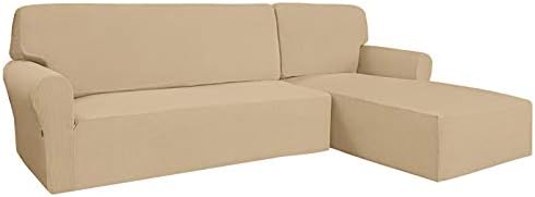 Easy Going ストレッチソファスリップカバー 2ピース L字型ソファーカバー ユニットソファカバー リビングルーム用 ジャカード生地 シェーズラウンジスリップカバー ゴム底 犬 子供 ペット用 Lサイズ 砂