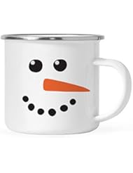 Andaz Press 11oz. Kids Christmas Hot Chocolate Stainless Steel Campfire Coffee Mug Gift, Snowman with Carrot Nose, 1-Pack, Enamel Metal Camp Cup for Him Her, Includes Gift Box
