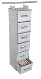 Hanging Fabric Closet Shelves with Drawers Set for clothing and accessories by Adorn Insta-Shelf, 6 Tiers