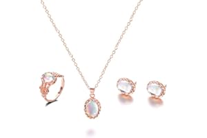 Colorful Stone Jewelry Set with Ornaments for Girls, Opal Necklace Earrings and Ring Jewelry Accessories
