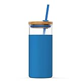 Tronco 20oz Glass Tumbler Straw Silicone Protective Sleeve Bamboo Lid - BPA Free (Blue Ice)