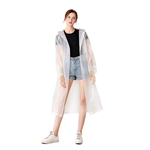Craftersmark Rain Poncho for Adult Waterproof Rain Ponchos with Drawstring Hood Raincoat for Men Women, 2 Pack EVA Reusable Jacket for Disney Hiking Travel Concerts, Size 58" by 27.5"