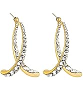 MJartoria Fashion Cross Curved Earrings for Women Girls,18k Gold Plated Curved Stick Front Back L...