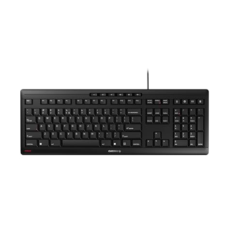 CHERRY Stream Keyboard, Kabelgebundene Tastatur, EU-Layout (QWERTY), Flüsterleiser Tastenanschlag, Einzigartiges Tippgefühl, Flaches Design, Schwarz