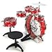 YMCtoys Kids Starter Drum Set, 11-Piece - Bass Drum, Tom Drums, Snare, Cymbal, Stool, Drumsticks (RED)