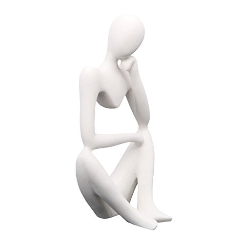 Stylish White Sandstone Resin Sculpture Thinker Statue Abstract Figure Hand Carved Craft Art for Home Office Bookshelf Desktop Crafts Gifts - Thumbnail 2