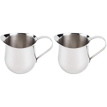 (2 Pack) 3-Ounce Stainless Steel Bell Creamer, 90 ml. Coffee Creamer Pitcher / Bell-Shaped Serving Cream Pitcher, Commercial Quality Bell Pitchers by Tezzorio