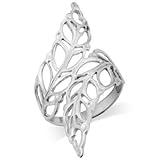 MIMI 925 Sterling Silver Elegant Long Bypass Leaf Ring