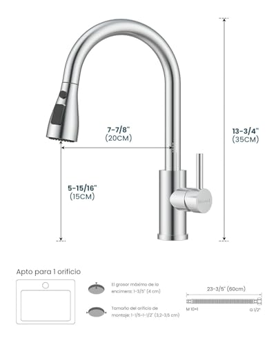 APPASO Mezclador de Fregadero 3 Modos, Grifos para Fregadero de Cocina, Moderno Grifo de Fregadero Monomando, Arco Alto para Cocina, Caravanas, Lavandería y Exteriores, Níquel Cepillado