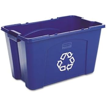 Rubbermaid Commercial Stacking Recycle Bin, Rectangular, Polyethylene, 18 gal, Blue - one recycling bin.