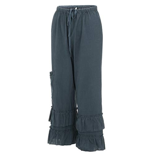 Mnyycxen Women's Comfy Drawstring Elastic Waist Linen Pants Ruffle Hem Long Pant with Pocket Navy