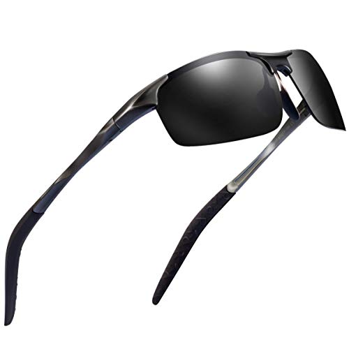 Sports Polarized Sunglasses for Men - wearPro Driving Sunglasses Al-Mg Metal Frame WP1005 (black/gun) ...