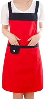 Simple Fashion Waterproof and Oilproof Adult Kitchen Bib Aprons Adjustable Waist Ties (Red)