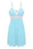 Ekouaer Womens Sleepwear Dress Lace Trimmed Chemise Sleepshirts (Blue, Large)