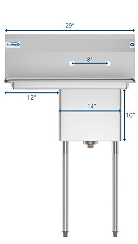 KoolMore 1 Compartment Stainless Steel NSF Commercial Kitchen Prep & Utility Sink with Drainboard - Bowl Size 14" x 16" x 11" - Thumbnail 3