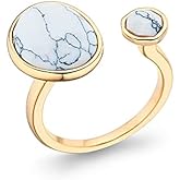 MJLULU Refined 14K Gold-Plated Statement Ring with White Simulated Howlite Lightweight & Hypoallergenic, Sleek Design for Everyday Elegance - Minimalist Dainty Jewelry