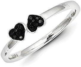0.04 Cttw Black Diamond (I2-I3 clarity) Double Heart Stackable Ring in Sterling Silver Size 7