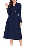 AlvaQ Womens Fall Fashion 2017 Clothing 1950s A Line Long Sleeve Knee Length Vintage Work Midi Dresse Navy Blue