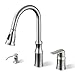Oulantron 3 Hole Kitchen Faucet with Pull Down Sprayer Kitchen Faucet with Soap Dispenser, High Arc Pull Out Kitchen Sink Faucet Brushed Nickel Commercial Kitchen Faucets