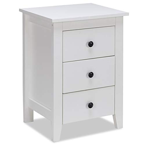 Nightstand Side End Tables, WATERJOY Modern Accent Table Drawer Cabinet for Bedroom Living Room (3 Drawers, White) (2)