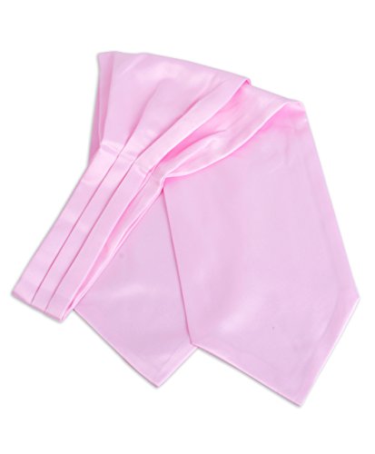 BG Solid Color Polyester Hand Made Ascot Tie for Men. Formal and Elegant Cravat, Hanger Included - Pink