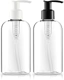 Empty Lotion Bottles 8 Oz. Crystal Clear Short Round Bottles SET, Black & White Pump, Great for - Creams, Body Wash, Hand Soap, Self-Tanners, Bronzers and Massage Lotion