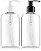 Empty Lotion Bottles 8 Oz. Crystal Clear Short Round Bottles SET, Black & White Pump, Great for - Creams, Body Wash, Hand Soap, Self-Tanners, Bronzers and Massage Lotion