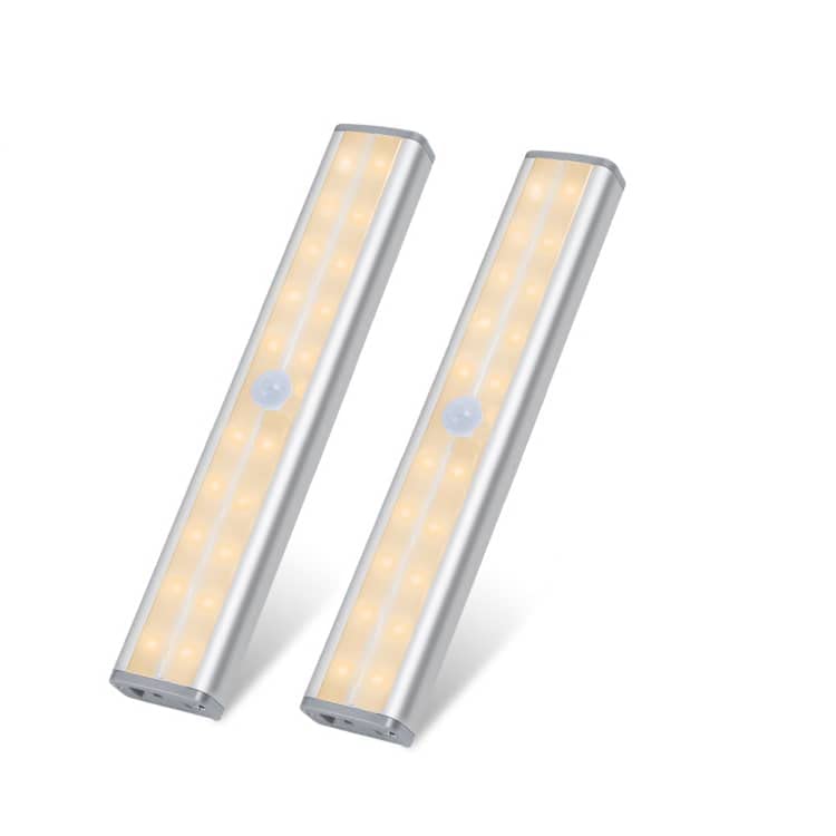 Wireless Motion Sensor 20 LED Light Wardrobe Cabinet Under Counter Kitchen Stairs PIR Sensor & Always On Mode Rechargeable Warm White