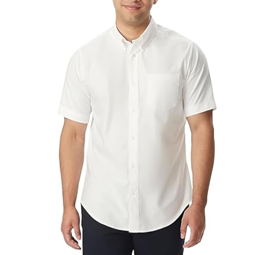 French Toast Men Short Sleeve Oxford Shirt, White, Small