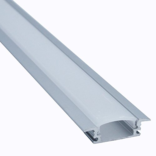 Litever 10 Pack Recess Aluminum Channels for LED Strips 1 Meter / 3.3 FT- Flush Mounting for Max 12mm Wide Flexible or Rigid LED Strip Frosted Diffused Milky Diffuser with Clamps End Caps-LL-007-G