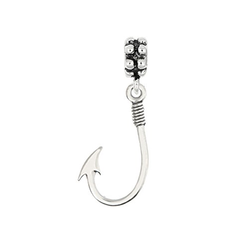 Lgu Sterling Silver Oxidized Fishing Hook Charm -with Options (Dangle Bead)