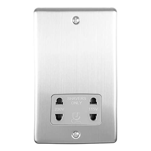 Enhance Decorative Shaver Socket Satin Stainless Finish with Grey Trim